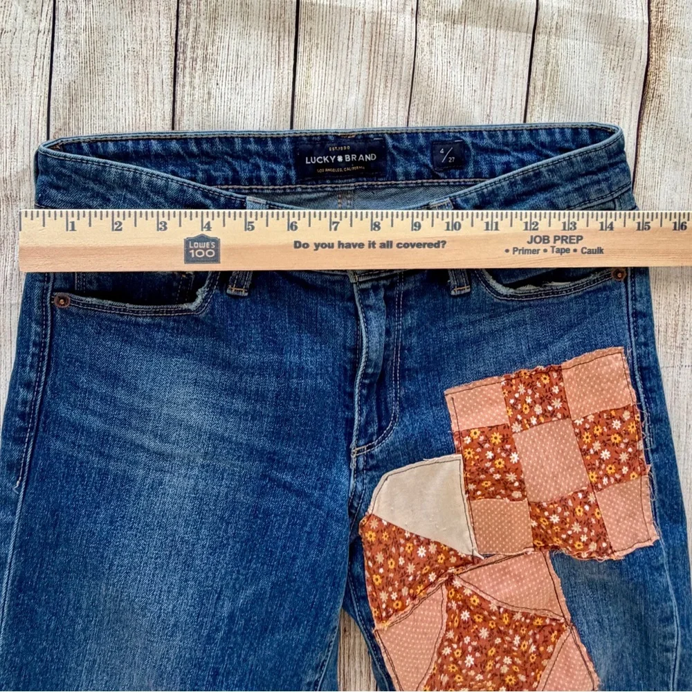 Lucky Brand Handcrafted Patchwork Jeans Size 27 / 4 Boho Quilt Denim